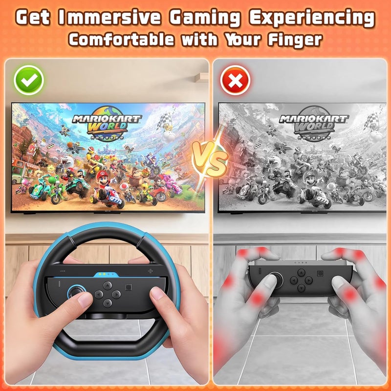 Deruitu 2 Packs Steering Wheels Compatible with Nintendo Switch 2 Controller, Switch 2 Racing Wheels Controller Accessories for Mario Kart World - Image 5